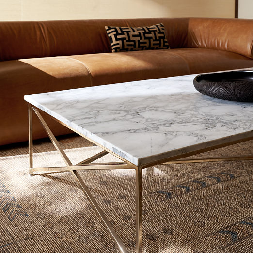 Irwin 79" White Marble and Brass Coffee Table by Paul McCobb