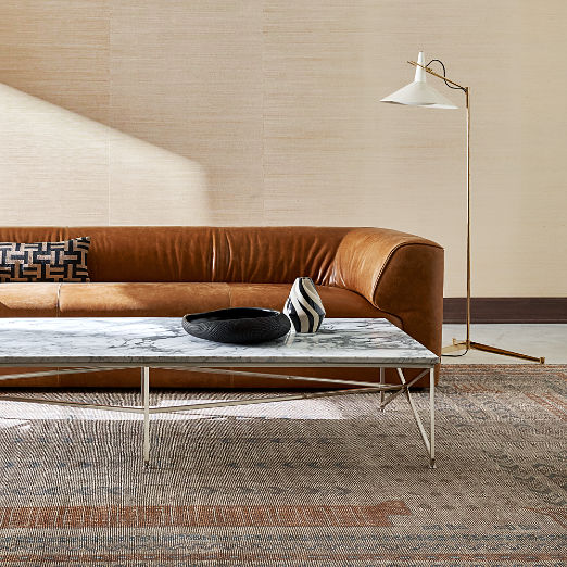 Irwin 79" White Marble and Brass Coffee Table by Paul McCobb