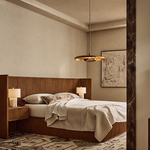 Davison Fluted Warm Brown Wood Bed with Nightstands