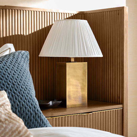 Carmichael Large Aged Brass Table Lamp with Pleated White Shade