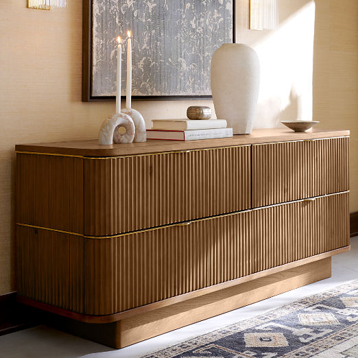 Davison 69" Fluted Warm Oak 4-Drawer Dresser