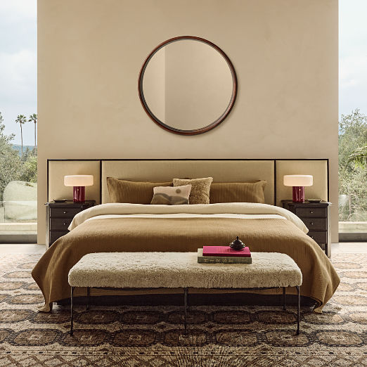 Isla Dark Wood and Warm White Upholstered Extended King Platform Bed