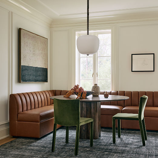 Duncan Brown Leather Single L-Shaped Loveseat Dining Banquette