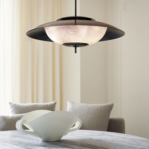 Union Blackened Brass Pendant Light with Holophane Glass