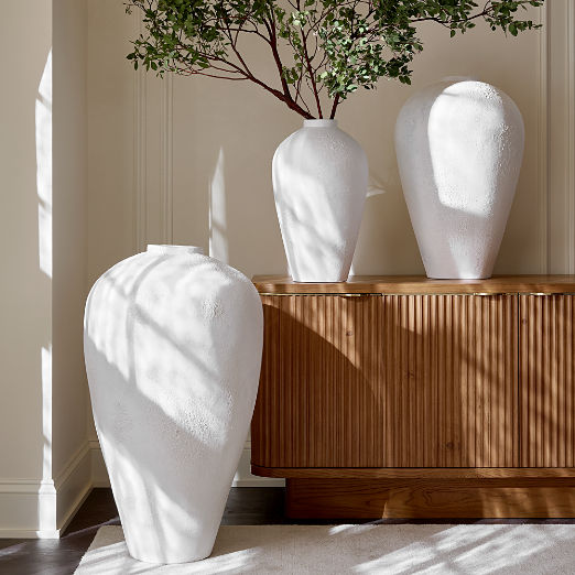 Rile Textured White Terracotta Floor Vase 24"