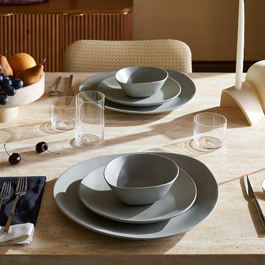 Selene 4-Piece Grey Stoneware Dinnerware Set with Soup Bowl