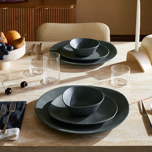 Selene Green Stoneware Dinner Plates Set of 6