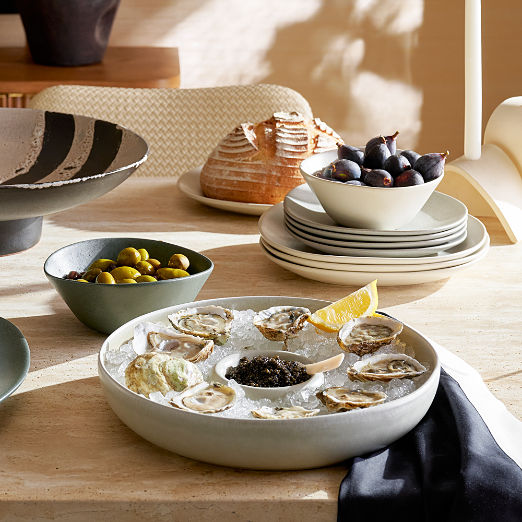 Drift Ivory Chip and Dip Bowl with Glossy Reactive Glaze