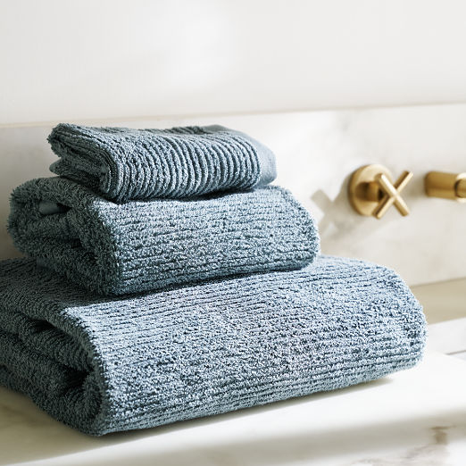 Brooks Ribbed Organic Cotton Faded Teal Bath Towel Set