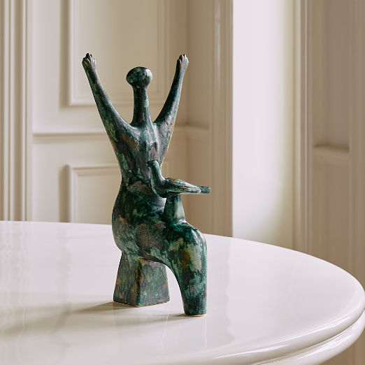 La Pace Green Ceramic Sculpture with Reactive Glaze