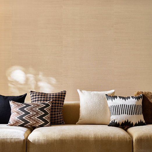 Mayra Warm White and Black Turkish Silk Satin Throw Pillow with Feather-Down Insert 20"x20"