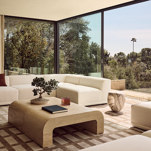 Crescent 46" Square Travertine Coffee Table