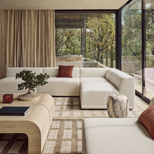 Faible 6-Piece U-Shaped White Performance Fabric Deep Depth Sectional Sofa with Left-Arm