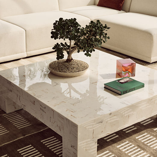 Scatola 48" Square White Swirled Resin Coffee Table