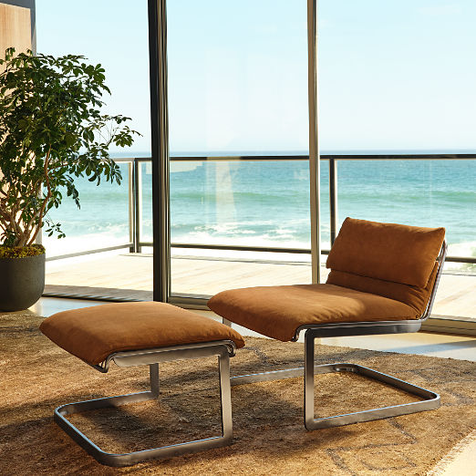 Rake Light Brown Suede Ottoman by Kravitz Design