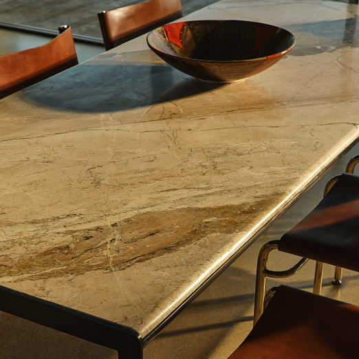 Rohe Rectangular Black Metal Dining Table with Marble Top by Kravtiz Design (72" - 90")