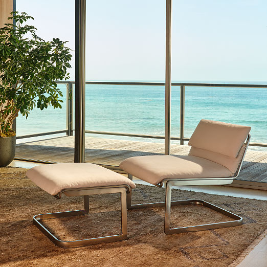 Rake Off-White Fabric Ottoman by Kravitz Design