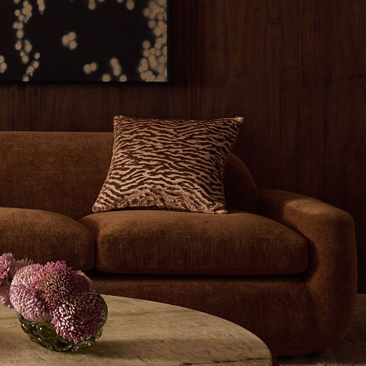 Tigris Sienna Brown Cotton and Viscose Throw Pillow 20"x20"