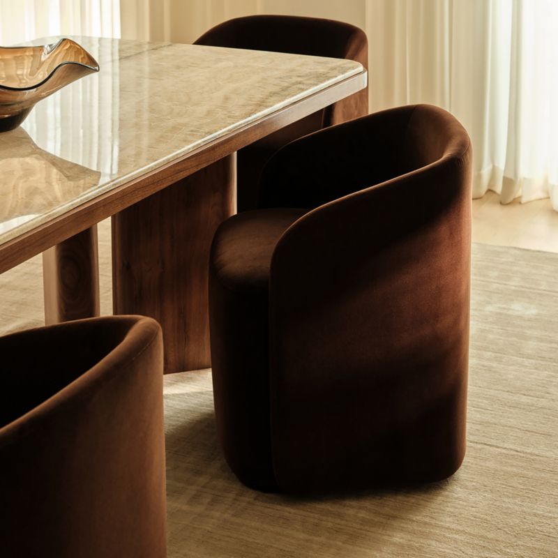 Wesler Chocolate Brown Velvet Dining Chair with Casters - image 6 of 10