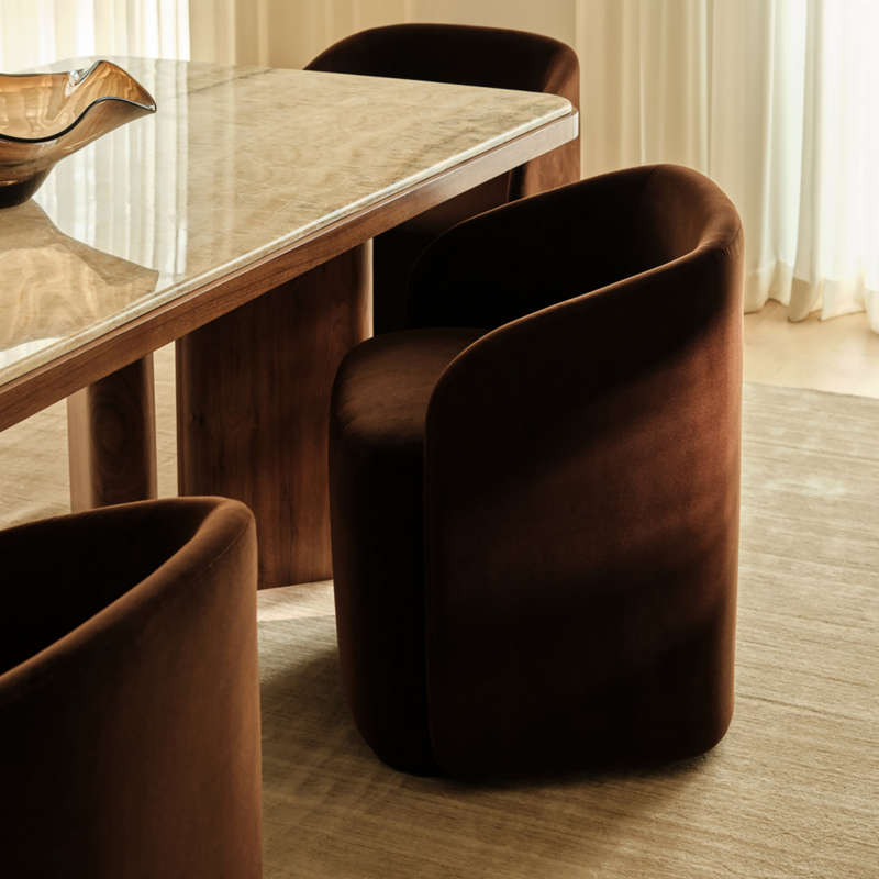 Wesler Chocolate Brown Velvet Dining Chair with Casters - image 6 of 9