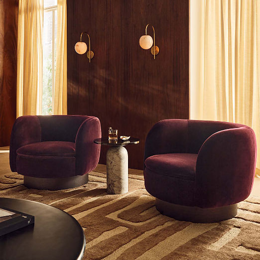 Muir Oxblood Velvet Swivel Chair