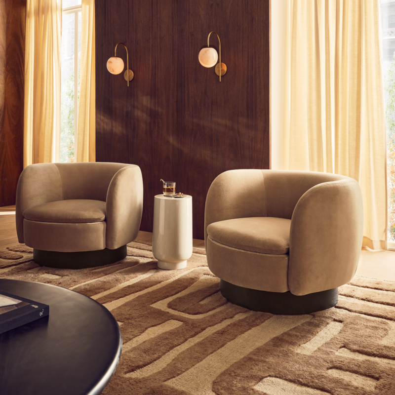 Muir Taupe Velvet Swivel Chair - image 2 of 14