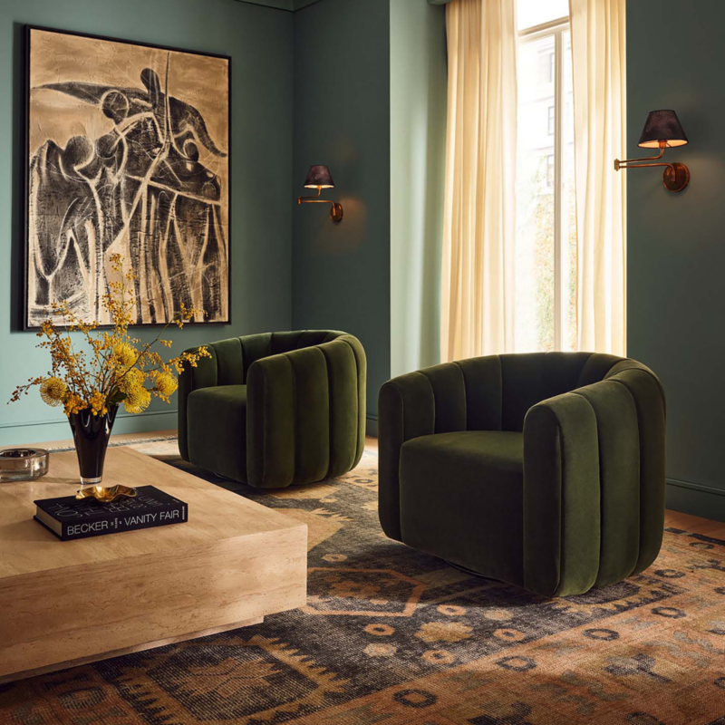 Fitz Channeled Green Velvet Swivel Chair - image 2 of 15