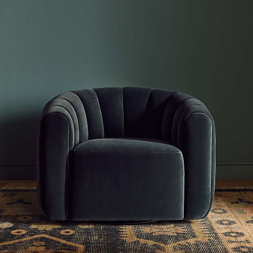 Fitz Channeled Denim Blue Velvet Swivel Chair