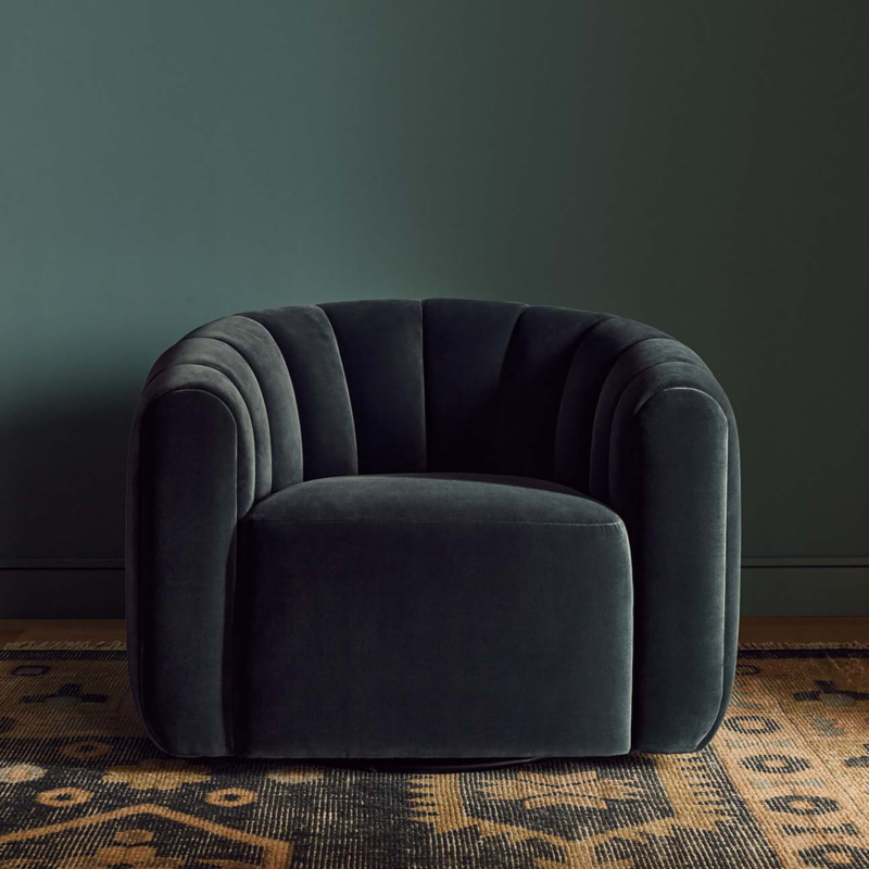 Fitz Channeled Denim Blue Velvet Swivel Chair - image 2 of 15