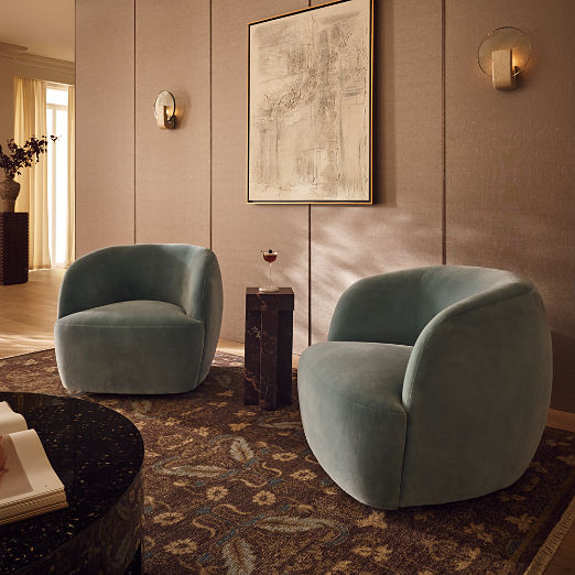 Gwyneth Light Blue Velvet Swivel Chair Set of 2 by Goop