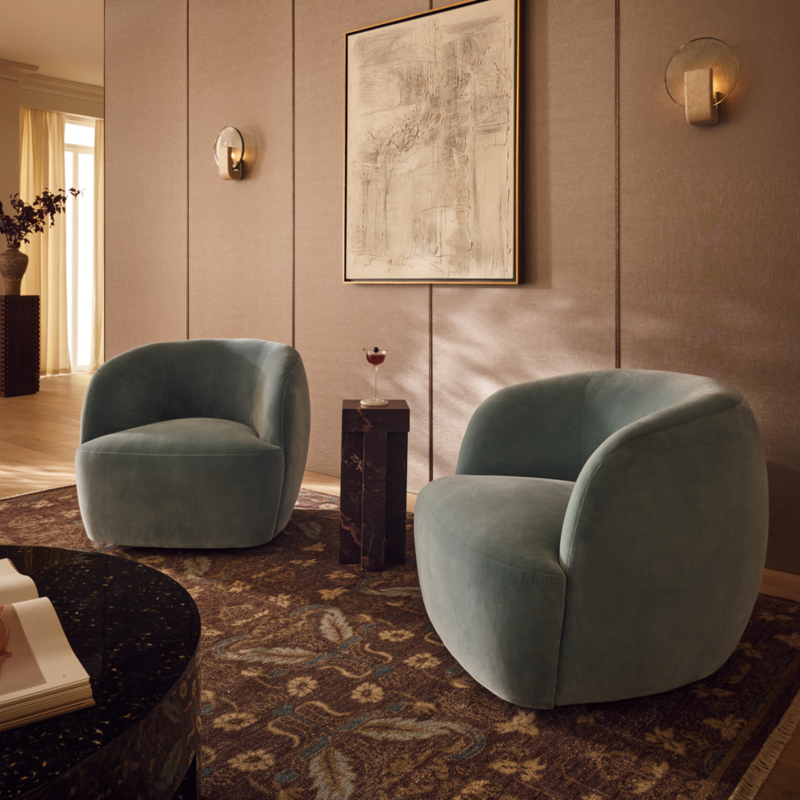 Gwyneth Light Blue Velvet Swivel Chair by goop - image 12 of 17