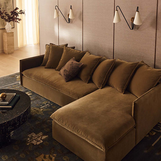 Corroy Scatter Back Brown Performance Velvet Right-Arm Chaise Sectional Sofa