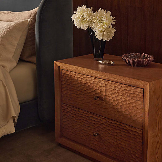 Hawk 32" Carved White Oak 2-Drawer Nightstand Set of 2