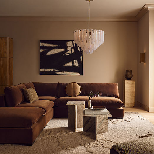 Deseo 3-Piece Light Brown Performance Velvet Standard Depth Sectional Sofa with Loveseat