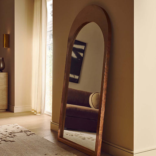 Ria Burl Wood Arched Floor Mirror 36"x72"