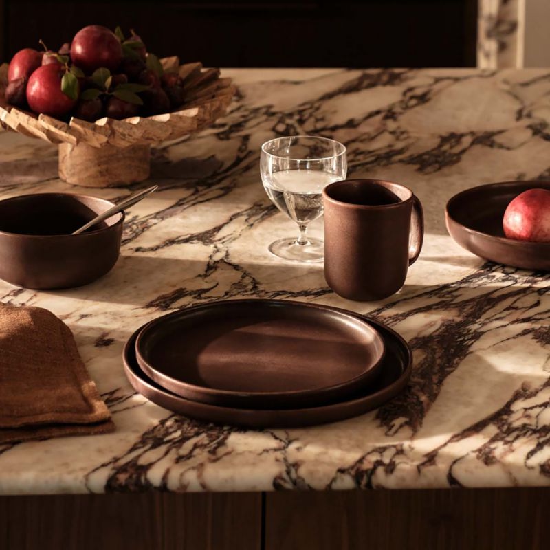 Drift 4-Piece Chocolate Brown Dinnerware Set with Pasta Bowl with Reactive Glaze - image 9 of 11