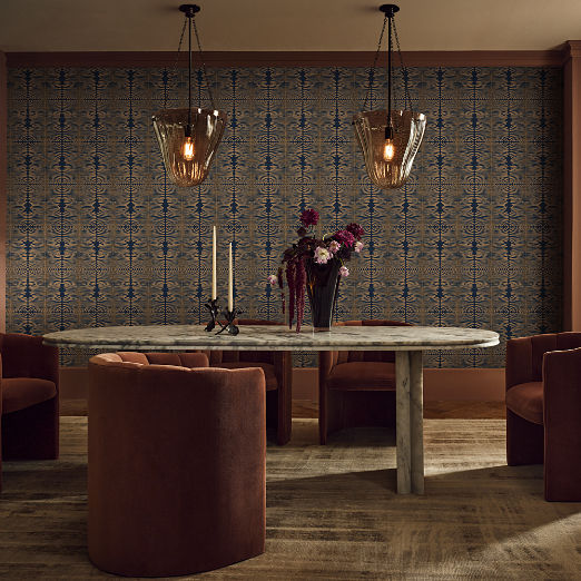 Zebra Dark Blue & Sienna Brown Wallpaper