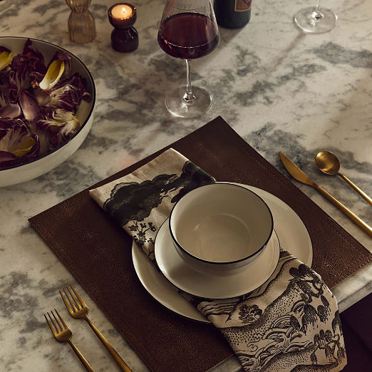 Contact 4-Piece White Ceramic Black Rim Dinnerware Set