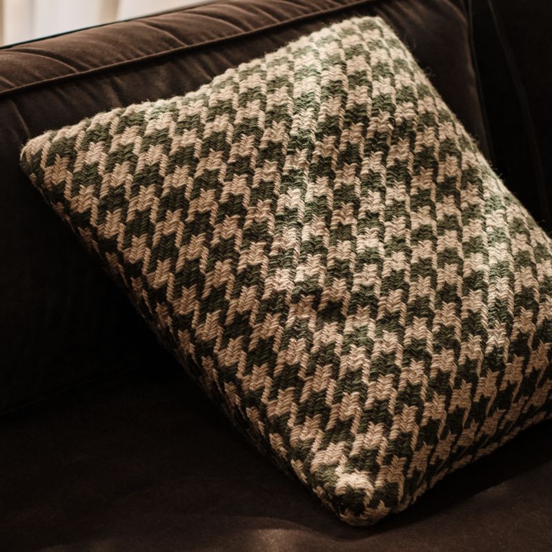 Drew Green And Cream Houndstooth Wool And Cotton Throw Pillow With Down-Alternative Insert 20"x20" - image 3 of 4