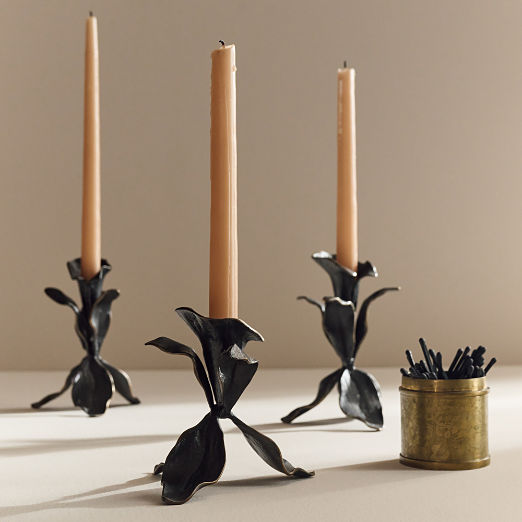 Iris Blackened Brass Taper Candle Holders