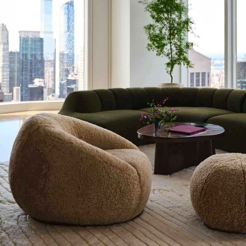 Baza Taupe Shearling Swivel Chair by Casa Dean by Swizz Beatz - image 1 of 9