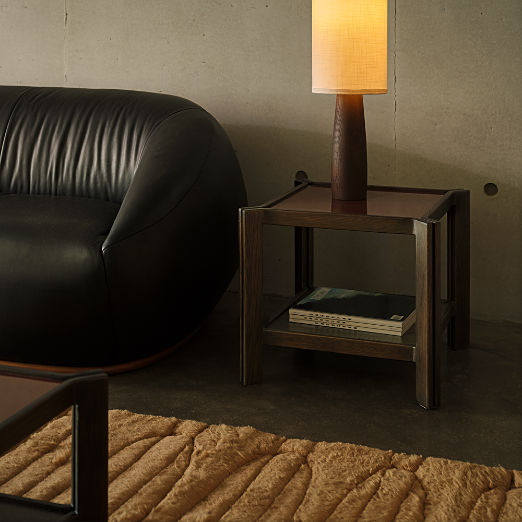 Obair 22" Red Enamel and Oak Side Table by Casa Dean by Swizz Beatz