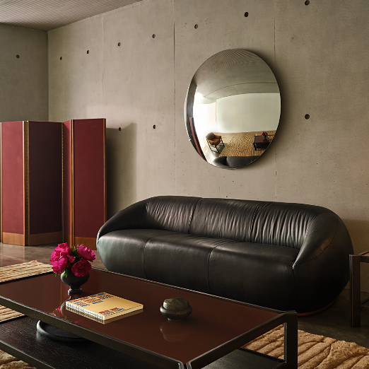 Baza 98" Curved Black Leather Sofa by Casa Dean by Swizz Beatz