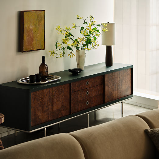 Lam-Louie Leather and Burl Wood Media Console by Casa Dean by Swizz Beatz