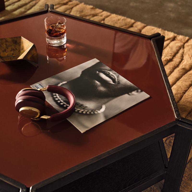 Obair 48" Red Enamel and Oak Hexagon Coffee Table by Casa Dean by Swizz Beatz - image 4 of 5