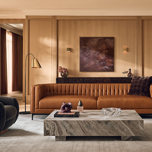 Ambroise Brown Saddle Leather Sofa (80"-104")