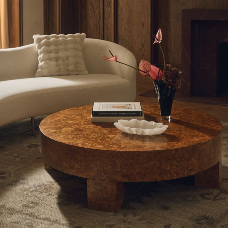 Scatola 48" Round Brown Burl Wood Coffee Table - image 4 of 8