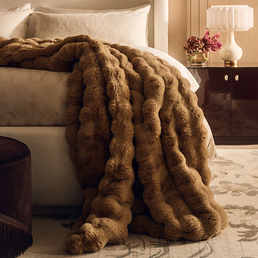 Farleigh Double-Sided Tan Faux Fur Throw Blanket 50"x70"