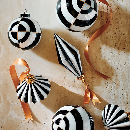 Versailles Black and White Glass Ball Christmas Tree Ornaments