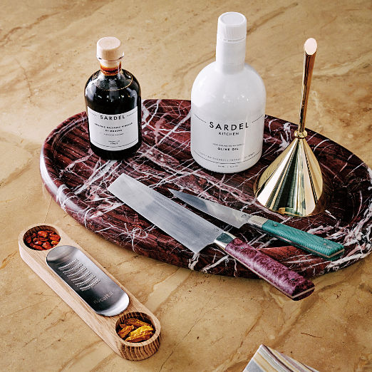 Pave Oval Red Marble Serving Tray